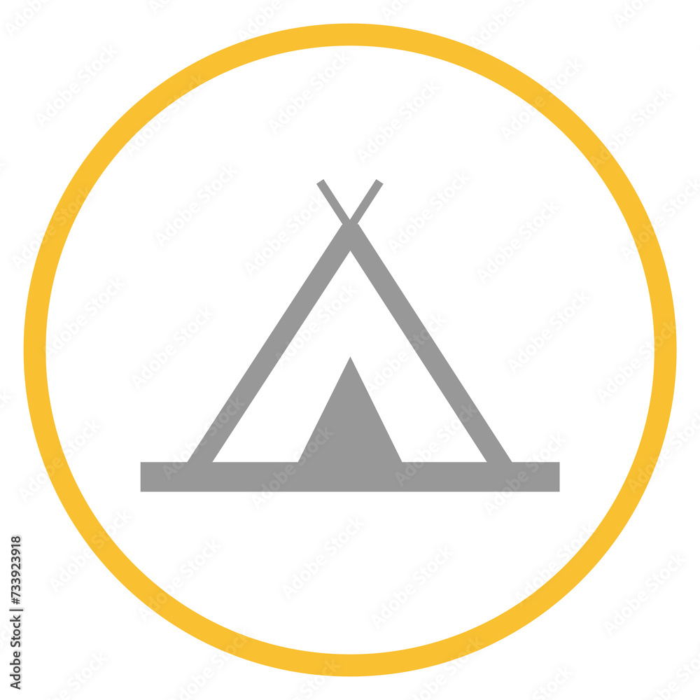 Button grau orange mit Zelt Icon: Camping oder Zeltplatz Button grau orange mit Zelt Icon: Camping oder Zeltplatz