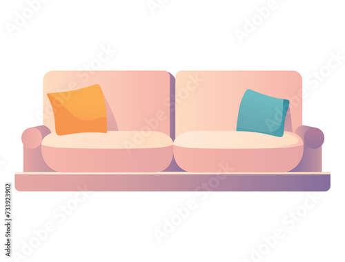 Designer furniture of colorful set. This captivating cartoon rendition of a luxury sofa, presented in a lively and colorful style against a pristine white backdrop. Vector illustration.