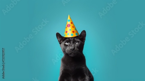 Creative animal concept Panther in party cone hat AI generative