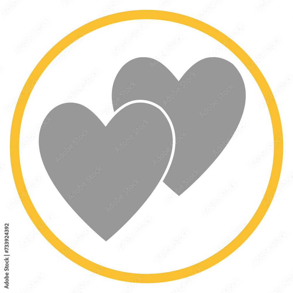 Button grau orange mit 2 Herzen Icon: Liebe