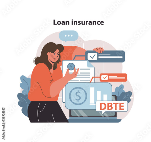 Loan insurance concept. Person evaluates financial safety with credit protection measures. Ensuring debt repayment in unforeseen circumstances. Flat vector illustration. © inspiring.team