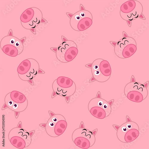 Decorative pattern of a cute pig with pink background - vector