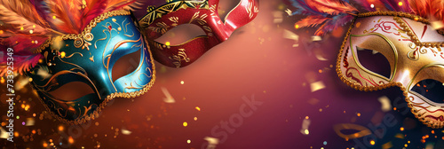 Abstract banner with carnival masks with copy space.