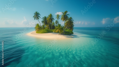 Tropical island palm tree beach. best travel landscape paradise beach tropical island background beautiful palm trees closeup sea waves sunshine blue sky clouds luxury travel summer vacation. © Sweetrose official 