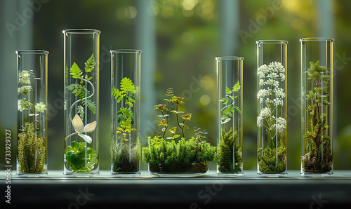 Test tubes with samples of various types of microorganisms 