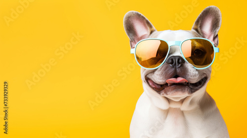 Stylish French bulldog with sunglasses on a yellow background © Robert Kneschke