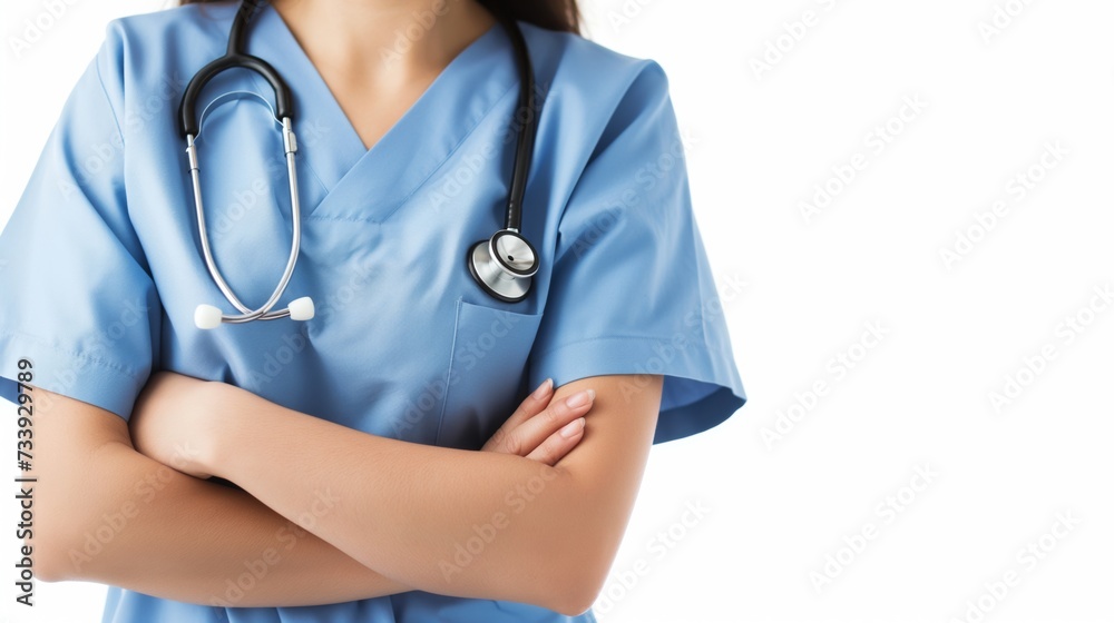 Close up female doctor in uniform with a stethoscope. healthcare professionalism. Close up female doctor in uniform with a stethoscope. healthcare professionalism.