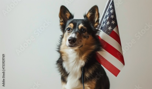 Dog Border collie dog running outside carrying the American Flag National Pet Day American Flag