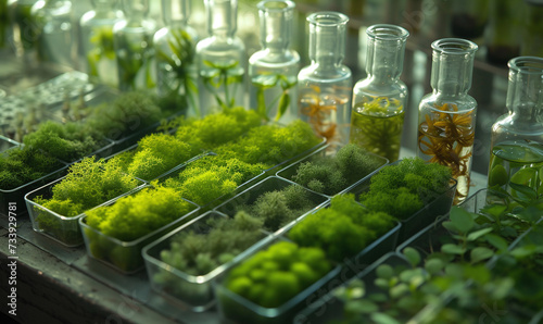 Test tubes with samples of various types of microorganisms 