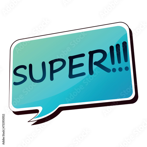 Comics phrase of colorful set. With its charming and lively depiction, this cartoon design brings the cloud of message "super" to life in a delightful manner. Vector illustration.