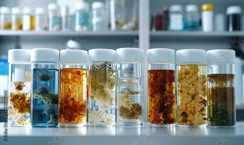 Test tubes with samples of various types of microorganisms 