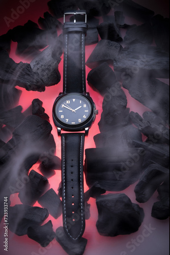 BLACK wristwatch with smoke fog