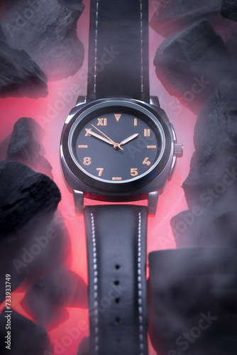 BLACK wristwatch with smoke fog