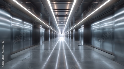An artificial reflection and light lines in an empty hallway.