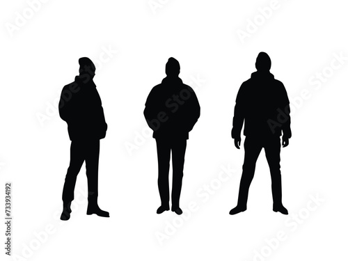 Silhouette of Man in Winter Clothes and Hat. Young male in anorak isolated vector