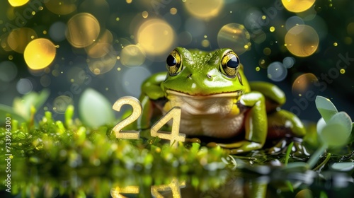 leap day 2024 greeting card background with frog