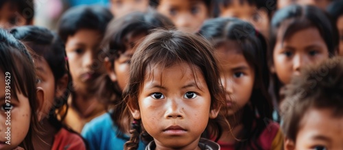 Children from an underprivileged background looking directly at the camera.