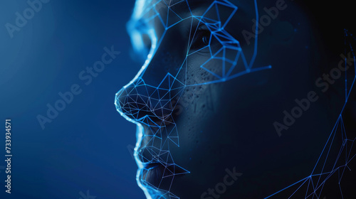 Facial Recognition System concept. Face Recognition. 3D scanning. Face ID wireframe concept. Polygon face control biometric scanning photo