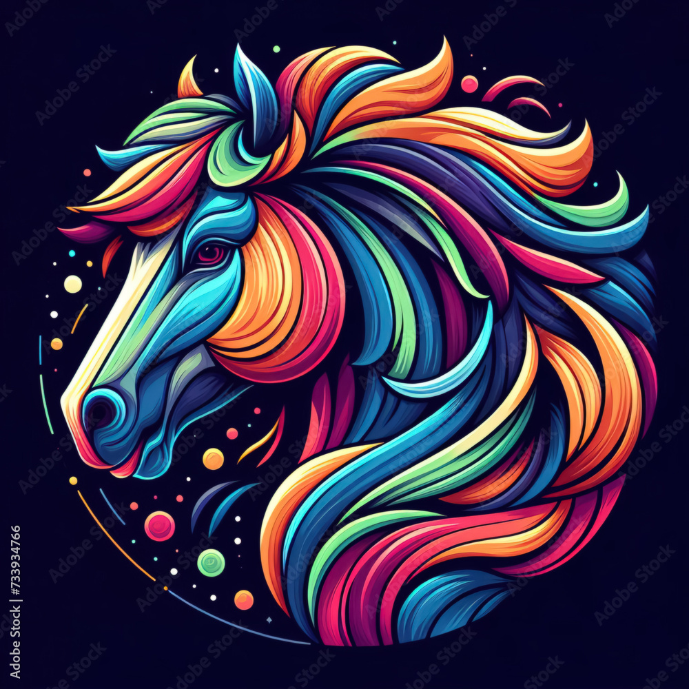 colorful horse head logo. illustration on dark background