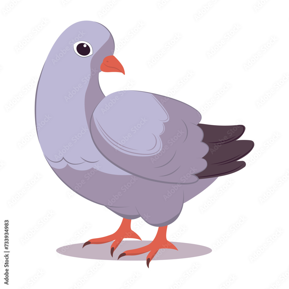 Dove of colorful set. The street dove shines in all its colorful glory, its vibrant plumage standing out against the pristine white background with striking beauty and elegance. Vector illustration.