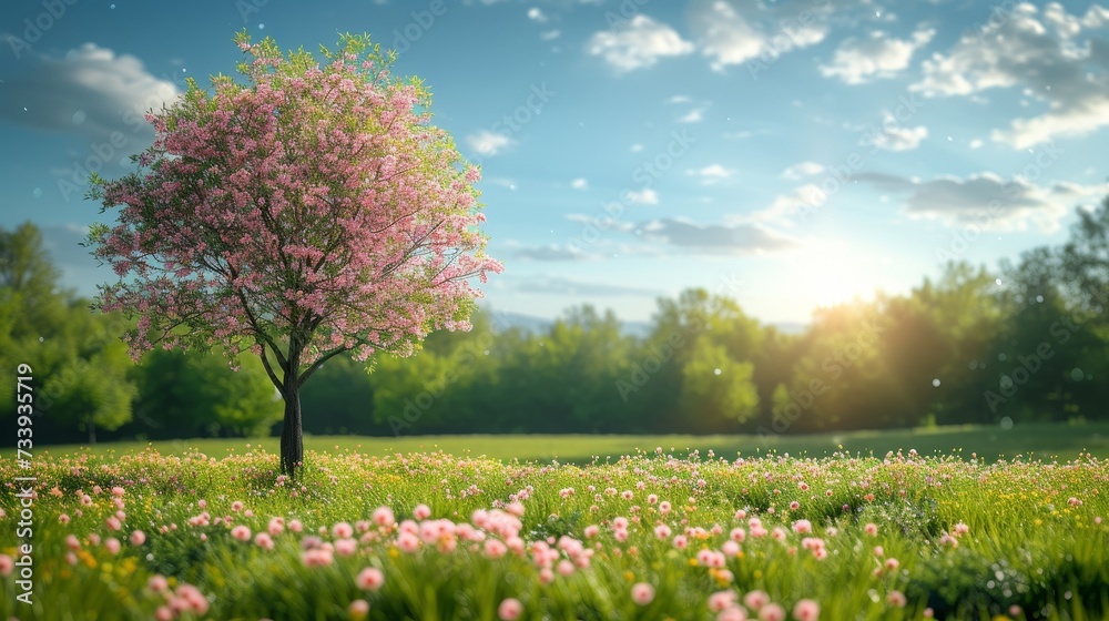 A blossom tree over a nature background/Spring flowers/Spring background