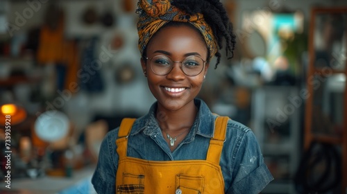 The fashion industry, black woman and designer portrait of a clothing tailor with a business vision. A smiling startup and small business entrepreneur is feeling successful and happy.