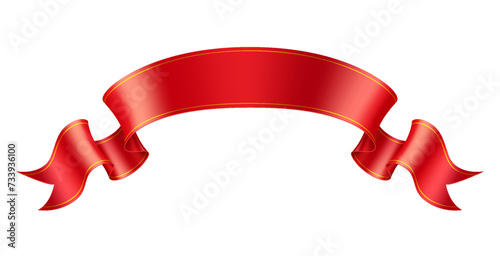 Mockup red ribbon realistic vector illustration. Colorful fabric strip with template 3d model on white background. Vintage design element