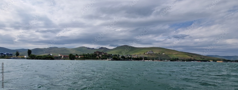 lake sevan armenia and wavy water surface stormy weather