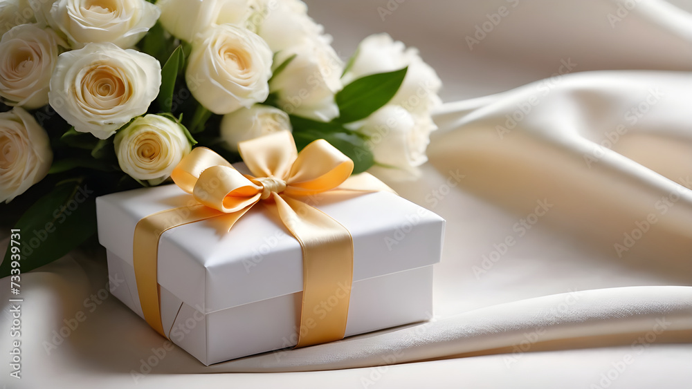 Romantic flower and ribbon gift box. Romantic flower and ribbon gift box.