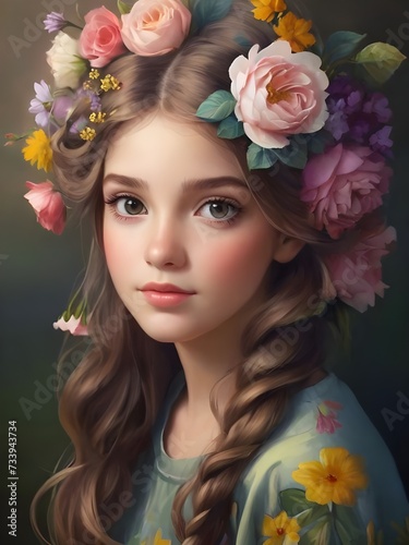 Beautiful portrait of a girl with flowers in her hair. © zuleyka123