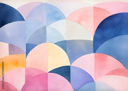 Watercolor painting with geometric shapes in pastel colors. Abstract minimalistic composition