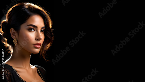 attractive latin woman isolated portrait solid black background 