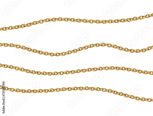 Gold necklaces Isolated on white. Golden chain illustration. Golden necklace for ads, flyers, web site, sale banners. 