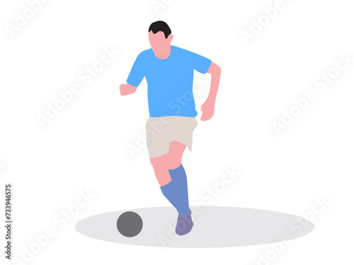 Football, soccer match. A player shooting on goal