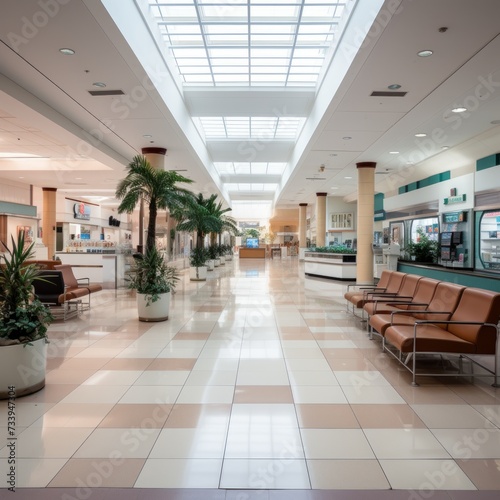 An empty shopping mall with palm trees photo