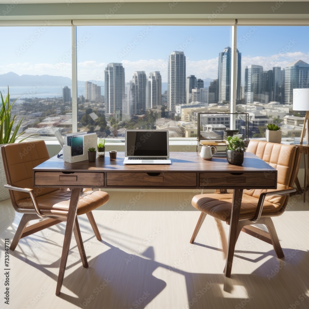 Desk with a view of the city