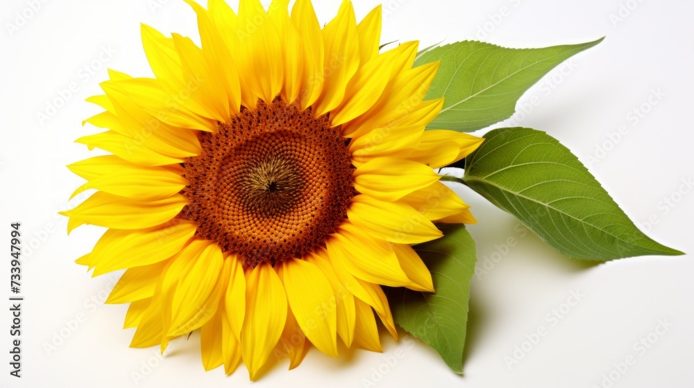 A Single Sunflower in Full Bloom with Green Leaves A Single Sunflower in Full Bloom with Green Leaves