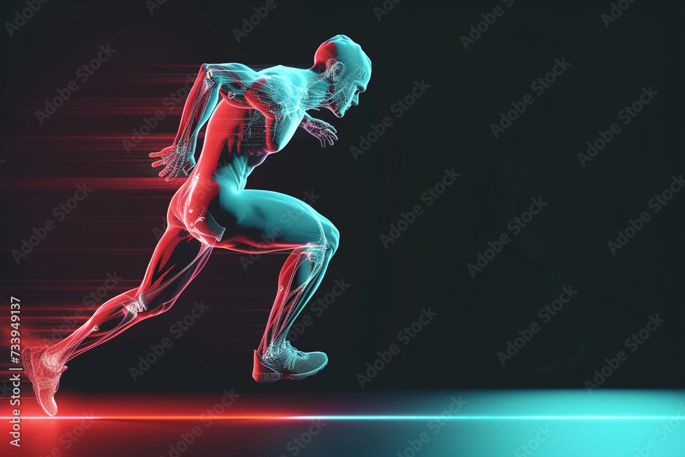 Dynamic Color X-Ray Depiction of Human Anatomy in Sprint Motion