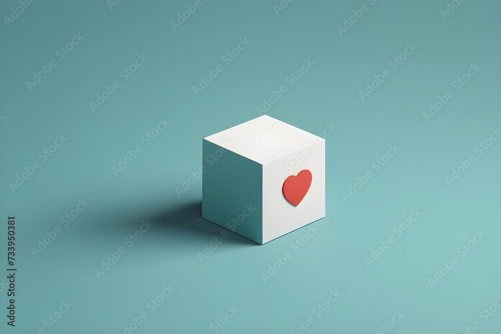 Cube with a small heart adorning one of its sides, juxtaposed against a minimalist backdrop. Generative AI Cube with a small heart adorning one of its sides, juxtaposed against a minimalist backdrop. Generative AI