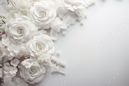 wedding background with flowers, place for text, delicate tones, aesthetic © Olga