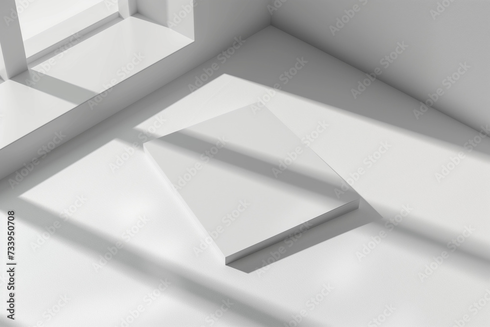 Clean and minimalist leaflet mockup placed on a sleek, white surface, highlight the crisp design and detailed textures, creating a professional and inviting presentation Clean and minimalist leaflet mockup placed on a sleek, white surface, highlight the crisp design and detailed textures, creating a professional and inviting presentation