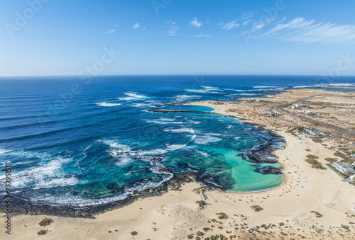 El Cotillo beach, Fuerteventura: A stunning aerial showcase of turquoise lagoons and rugged coastlines, perfect for those seeking a natural coastal haven