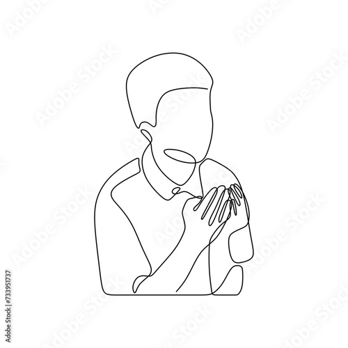 Continous line art of muslim man praying