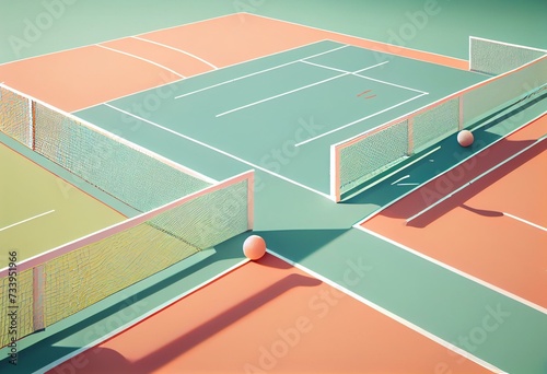 Creative pastel concept of a tennis court with drawn lines. It's time for sports and recreation, Healthy body. Illustration. Generative AI
