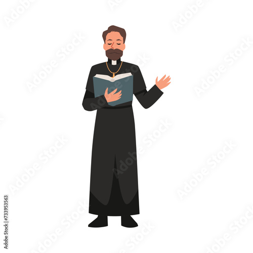 Priest reading Bible book vector Pastor doing ceremony at funeral, makes a mourning speech ritual, Christianity religion