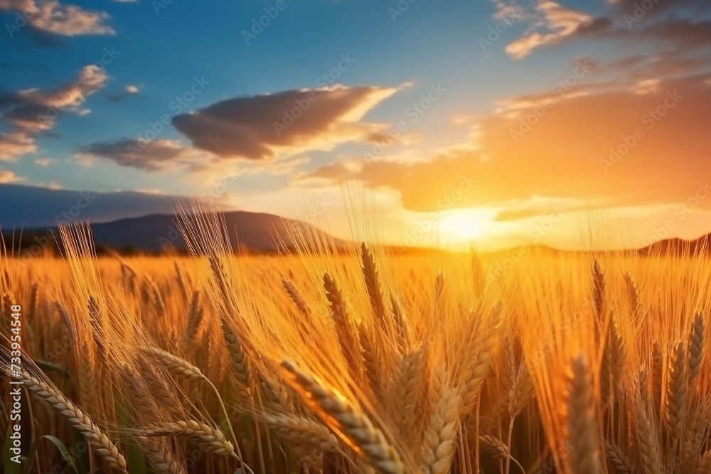 barley field in sunset time