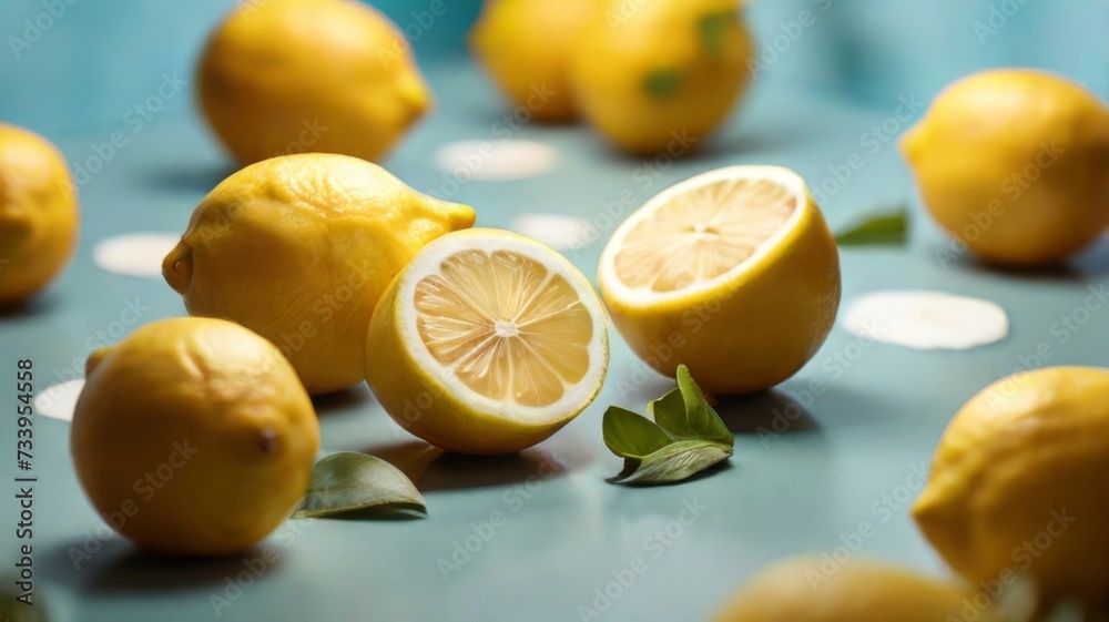 Lemons in a trendy summer food pattern against a bright light background