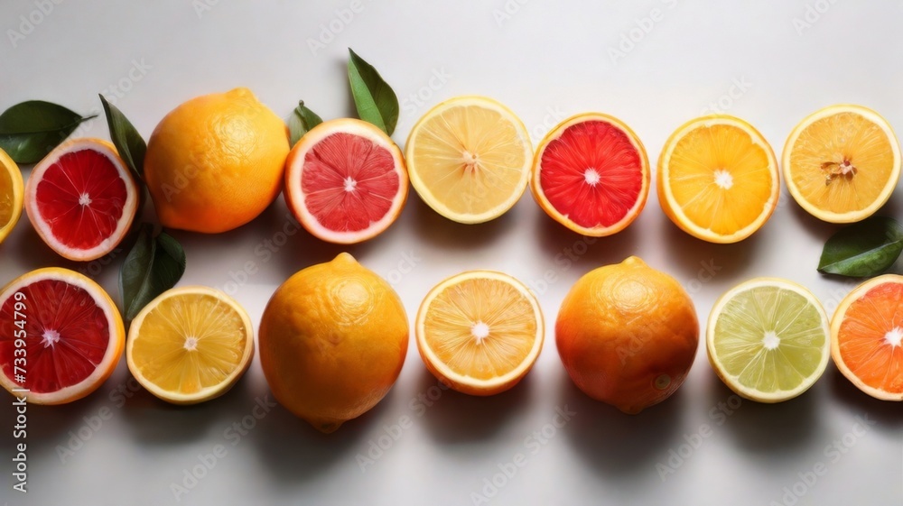 Refreshing citrus fruits arranged in a trendy summer food pattern Refreshing citrus fruits arranged in a trendy summer food pattern