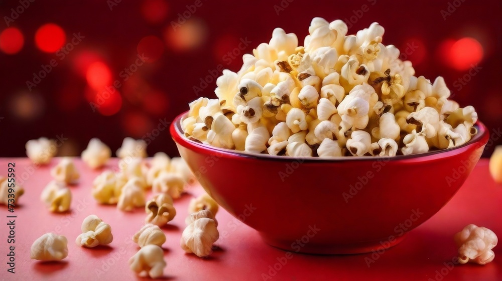 Bowl of popcorn on a rich red background Bowl of popcorn on a rich red background