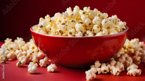 Bowl of popcorn on a rich red background